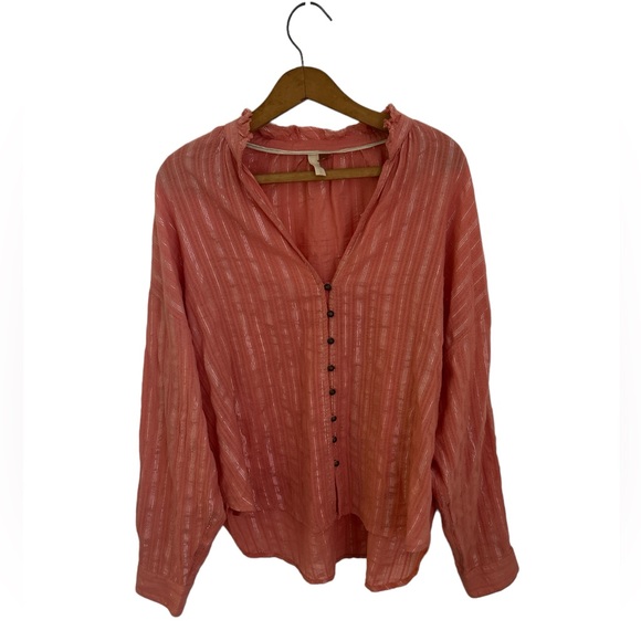 Pilcro The Tavi Top- Button Down Pink/coral w metallic stripe detail. size M - Picture 2 of 9